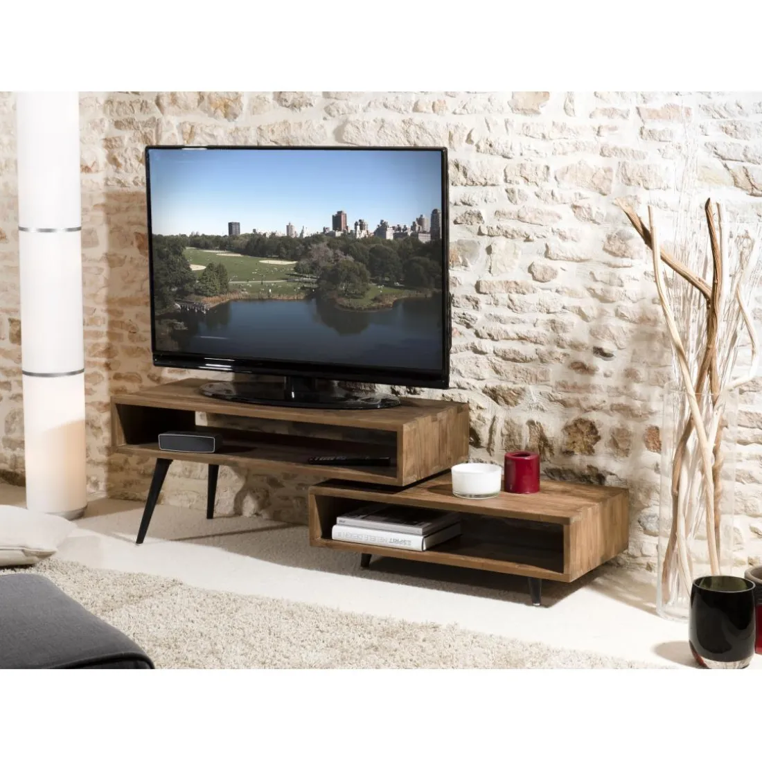 Meuble TV ALIDA Bois Rotatif Scandi