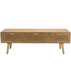Meuble TV couleur naturel 3 tiroirs cannage - RODRIGO