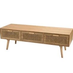 Meuble TV couleur naturel 3 tiroirs cannage - RODRIGO