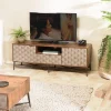 Meuble TV en bois de manguier 2 portes 1 tiroir motifs ethniques ALIX
