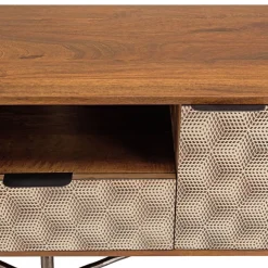 Meuble TV en bois de manguier 2 portes 1 tiroir motifs ethniques ALIX