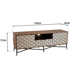 Meuble TV en bois de manguier 2 portes 1 tiroir motifs ethniques ALIX