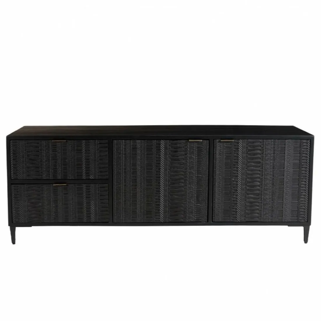 Meuble TV en bois de manguier avec 2 portes et 2 tiroirs sculptés GLORIA noir