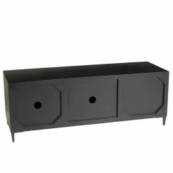 Meuble TV en bois de manguier avec 2 portes et 2 tiroirs sculptés GLORIA noir