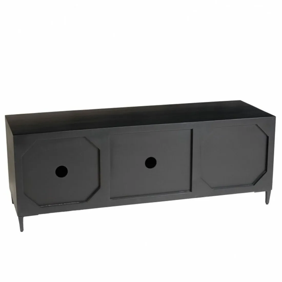 Meuble TV en bois de manguier avec 2 portes et 2 tiroirs sculptés GLORIA noir