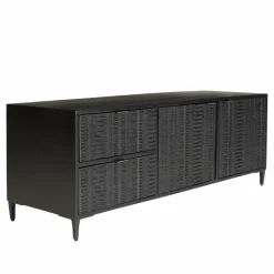 Meuble TV en bois de manguier avec 2 portes et 2 tiroirs sculptés GLORIA noir