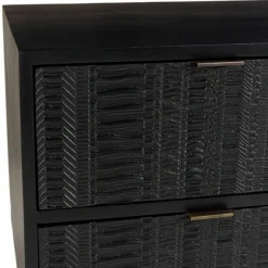 Meuble TV en bois de manguier avec 2 portes et 2 tiroirs sculptés GLORIA noir