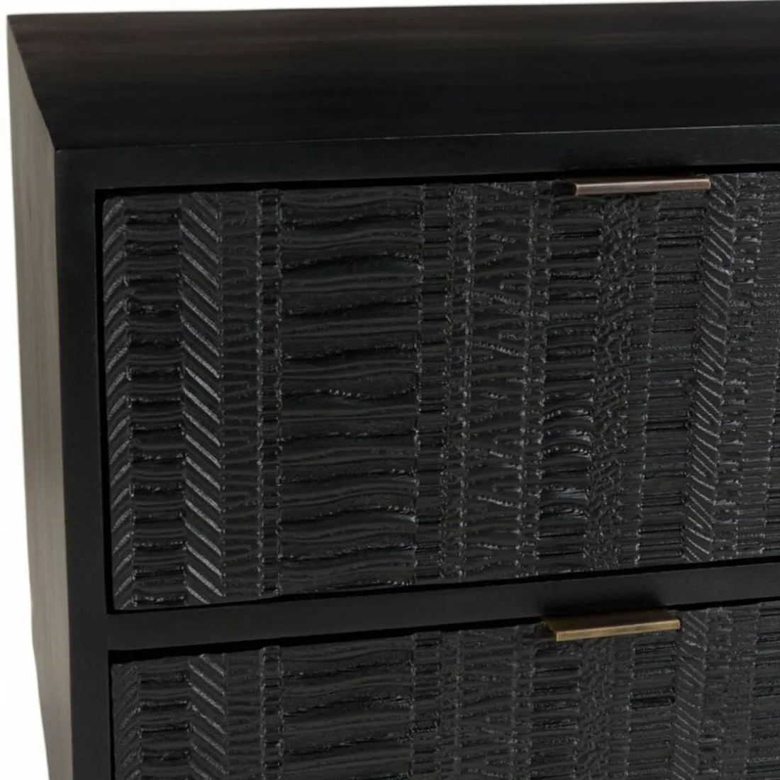 Meuble TV en bois de manguier avec 2 portes et 2 tiroirs sculptés GLORIA noir