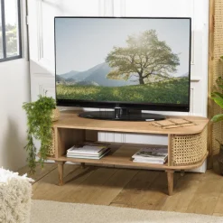 Meuble TV marron bois de jamelonier et cannage naturel ISA