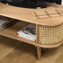 Meuble TV marron bois de jamelonier et cannage naturel ISA