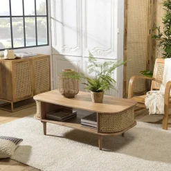 Meuble TV marron bois de jamelonier et cannage naturel ISA