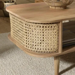 Meuble TV marron bois de jamelonier et cannage naturel ISA