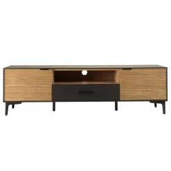 Meuble TV marron, noir 2 p. 1 tiroir 1 niche Pin pieds métal