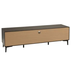 Meuble TV marron, noir 2 p. 1 tiroir 1 niche Pin pieds métal