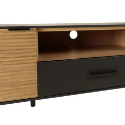 Meuble TV marron, noir 2 p. 1 tiroir 1 niche Pin pieds métal