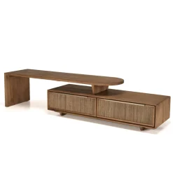 Meuble TV modulable 140x40cm 2 tiroirs en bois teck recyclé
