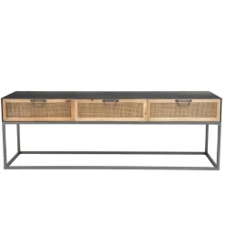 Meuble TV métal 3 tiroirs cannage - DORIA