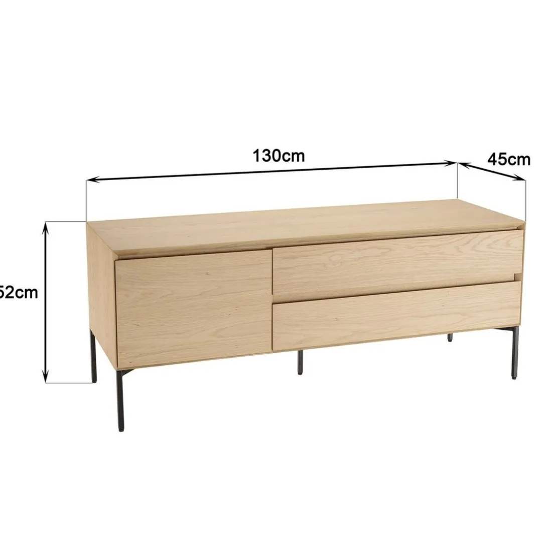 Meuble TV naturel 1 porte 2 tiroirs pieds métal noir MAXENDRE