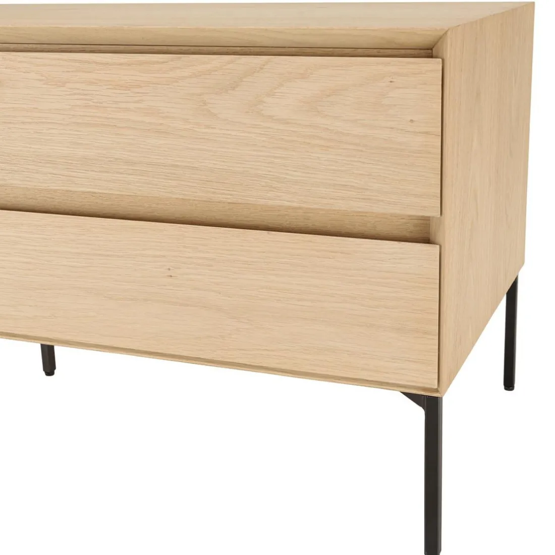 Meuble TV naturel 1 porte 2 tiroirs pieds métal noir MAXENDRE