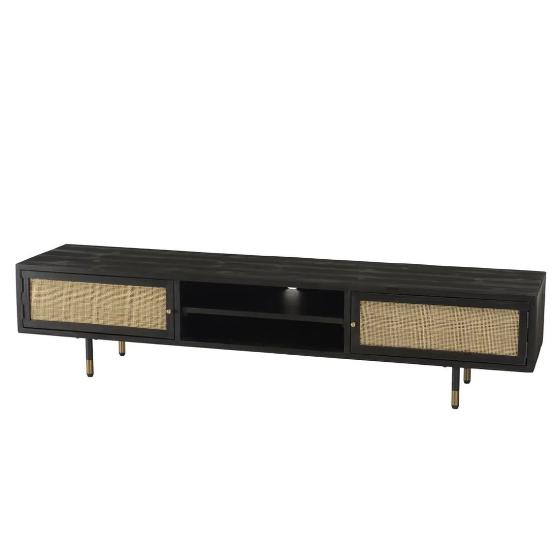 Meuble TV Noir 2 Niches 2 Portes Cannage YANIS