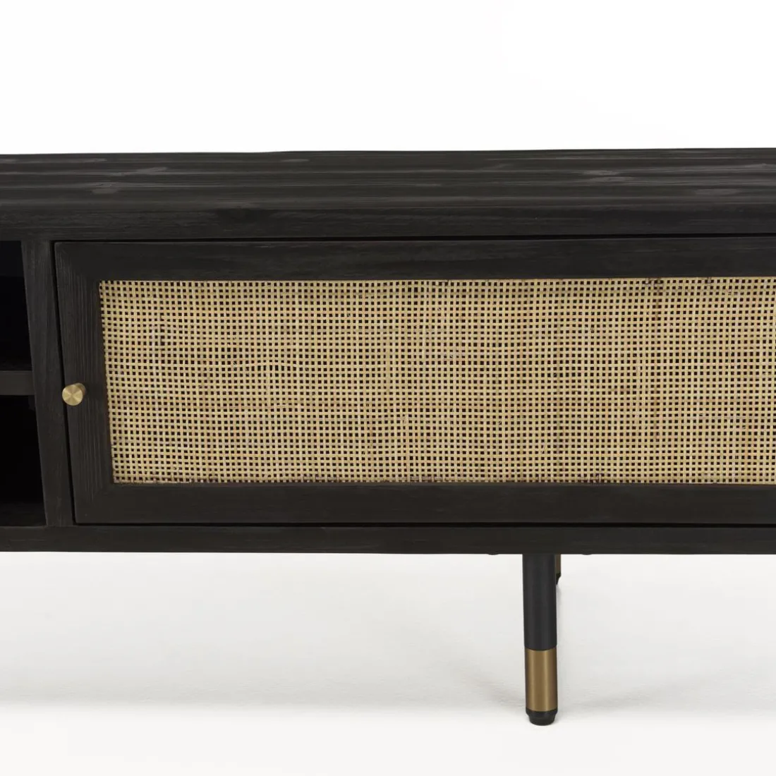 Meuble TV Noir 2 Niches 2 Portes Cannage YANIS