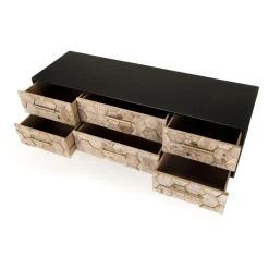 Meuble TV scandinave 6 tiroirs en sapin pieds métal - DEBBIE