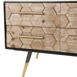 Meuble TV scandinave 6 tiroirs en sapin pieds métal - DEBBIE