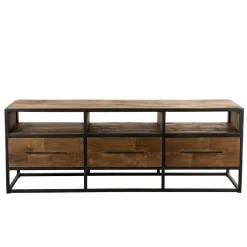 Meuble Tv SIXTINE 3 Niches 3 Tiroirs Bois Teck Recyclé Et Métal