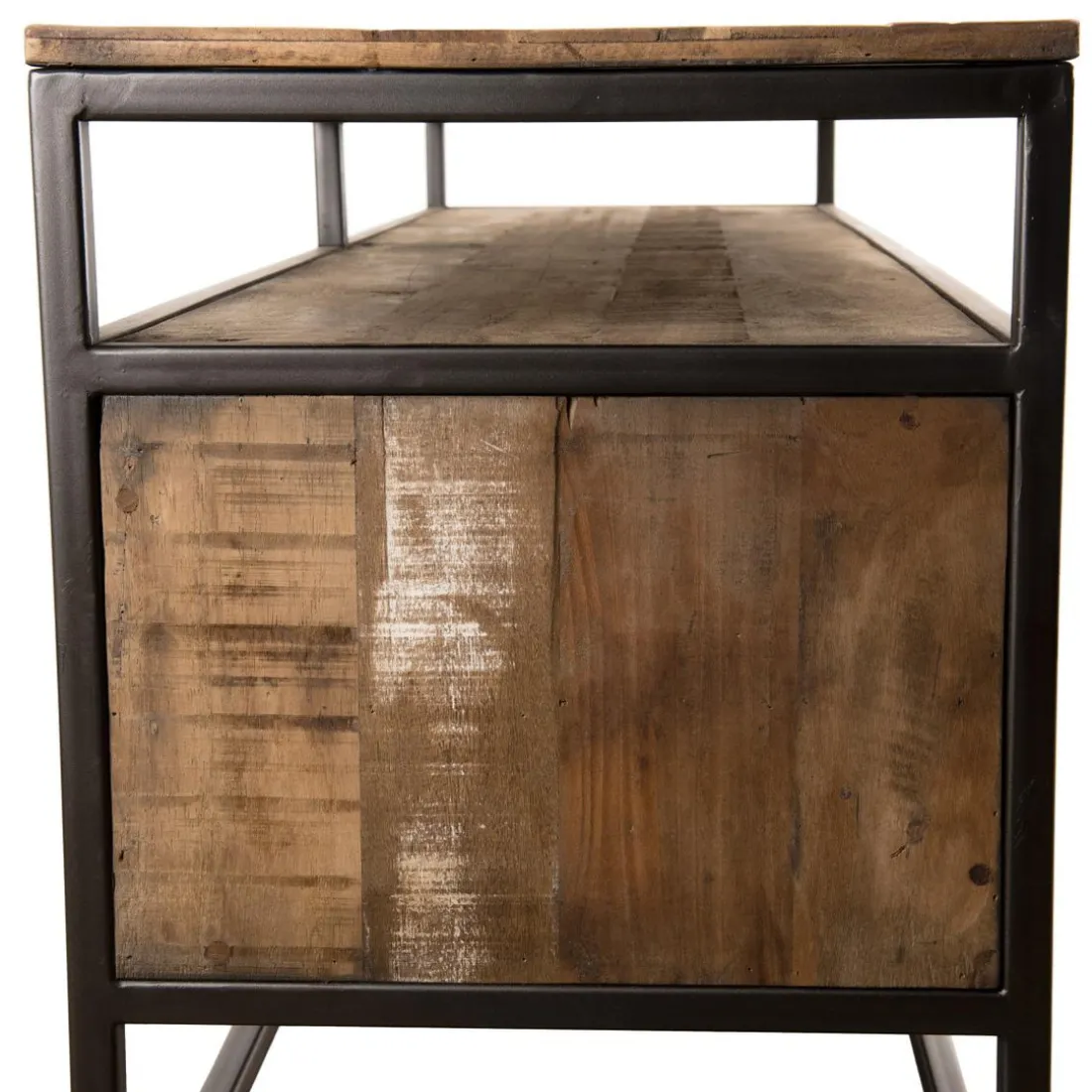 Meuble Tv SIXTINE 3 Tiroirs Bois Teck Recyclé Acacia Mahogany Et Métal