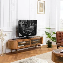 Meuble TV YSEULT 2 portes coulissantes en verre