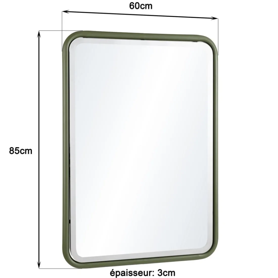 Miroir rectangulaire angles arrondis en métal vert HELENA