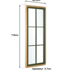 Miroir rectangulaire esprit verrière pin et métal vert HELENA