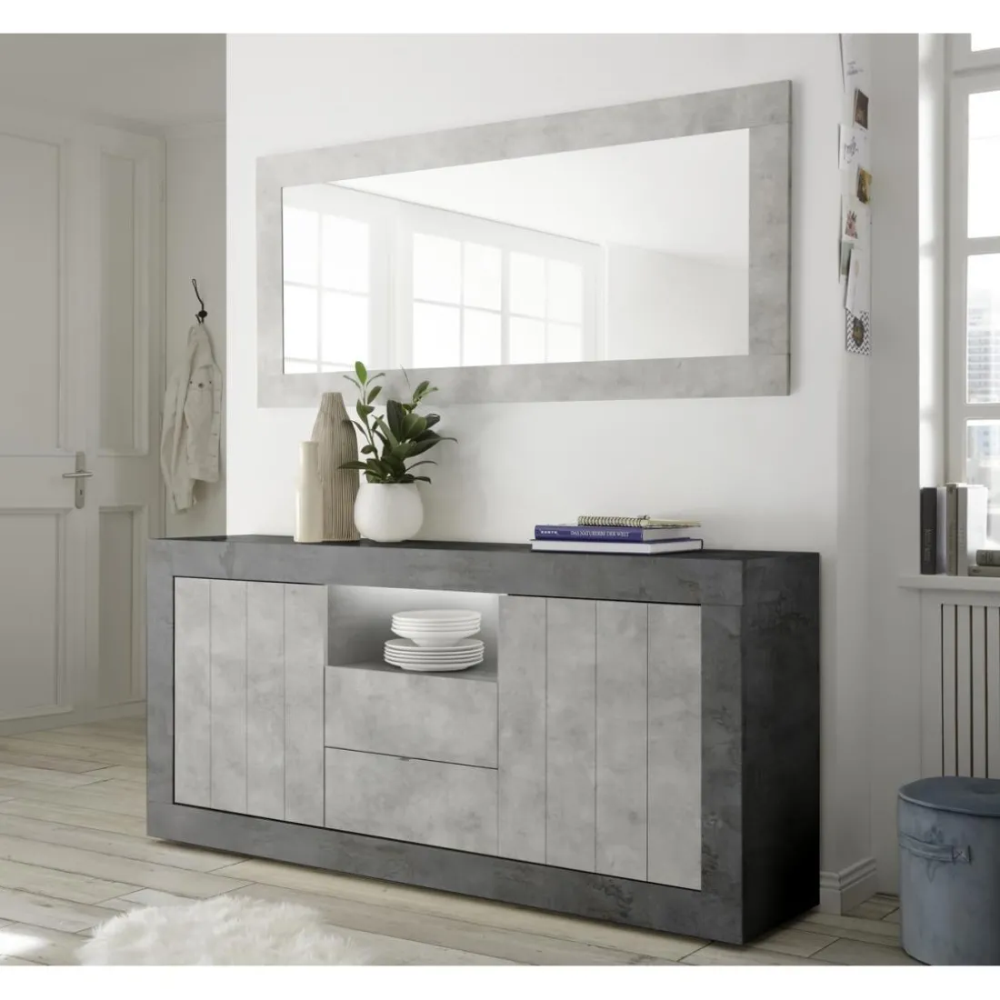 Miroir rectangulaire URBINO décor chêne blanc