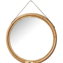 Miroir Rond Ø42 Cadre en Rotin et Sangle en Cuir BOLIVIA