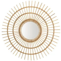 Miroir rond modèle soleil en rotin couleur brun miel KALLY