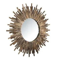 Miroir rond soleil bois nature branches - KLEO