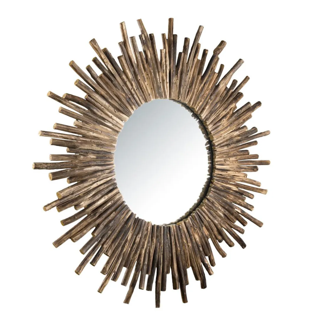 Miroir rond soleil bois nature branches - KLEO