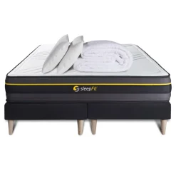 Pack matelas ACTIVE double sommiers noir Couette et 2 oreillers