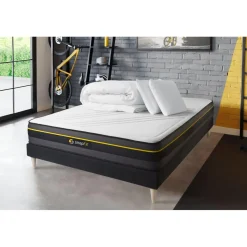 Pack matelas ACTIVE sommier noir Couette et 2 oreillers