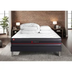 Pack matelas REGEN sommier noir avec Couette 2 oreillers