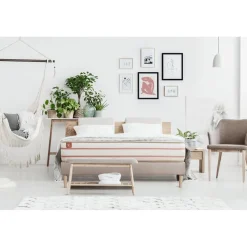 Pack prêt a dormir matelas LE DOUX Memoire de forme sommier kit Beige 2 oreillers couette