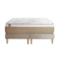 Pack prêt a dormir matelas LE SOYEUX Ressorts ensaches Memoire de forme BioVisco double sommiers Beige