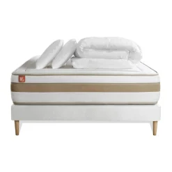 Pack prêt a dormir matelas LE RAFFINÉ Ressorts ensaches Memoire de forme BioVisco sommier kit Blanc