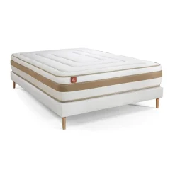 Pack prêt a dormir matelas LE RAFFINÉ Ressorts ensaches Memoire de forme BioVisco sommier kit Blanc