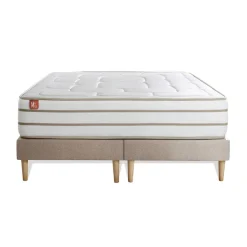 Pack prêt a dormir matelas LE DOUILLET Memoire de forme BioVisco double sommiers Beige 2 oreillers couette
