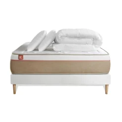 Pack prêt a dormir matelas LE SOYEUX Ressorts ensaches Memoire de forme BioVisco sommier Blanc
