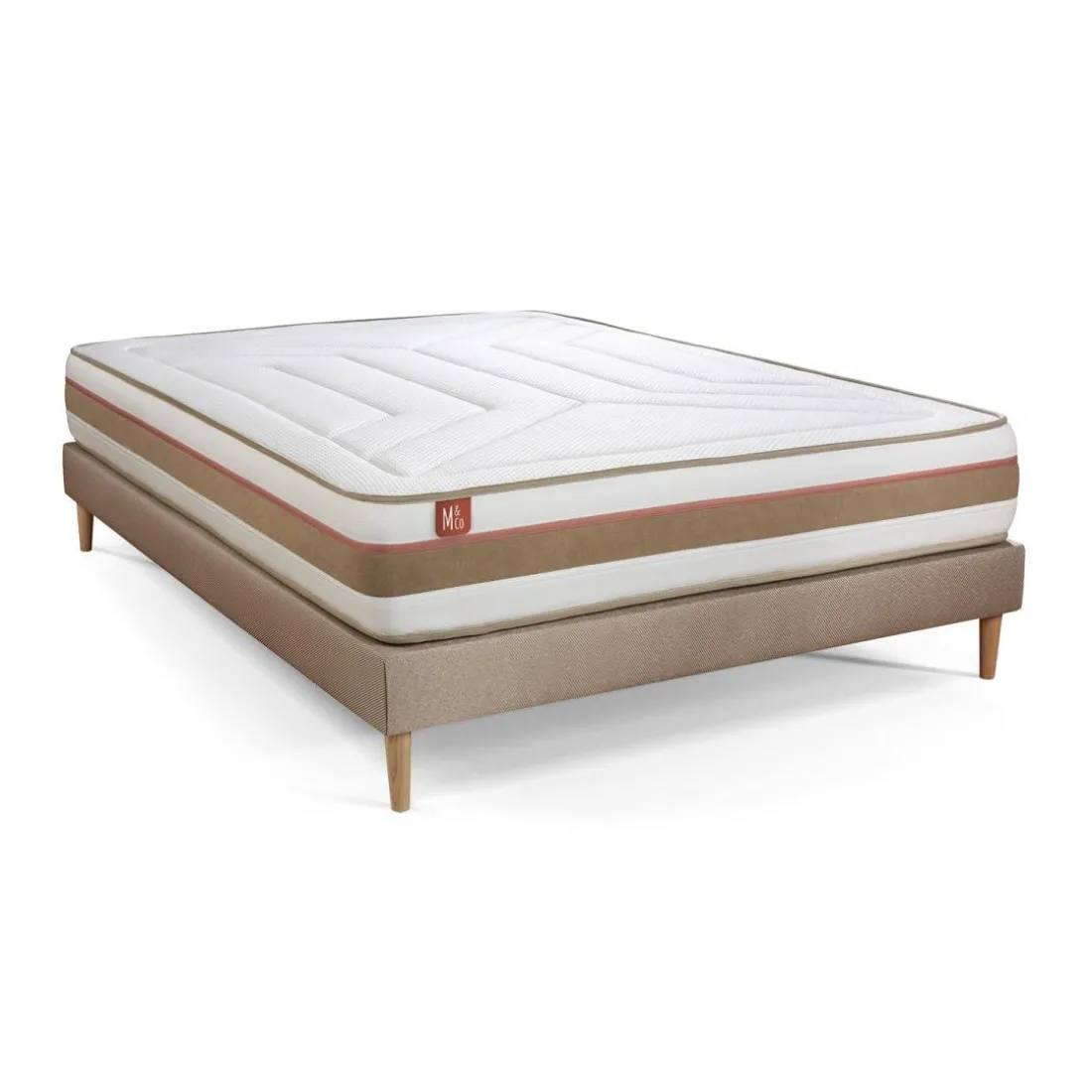 Pack prêt a dormir matelas LE TENDRE Ressorts ensaches Memoire de forme sommier kit Beige