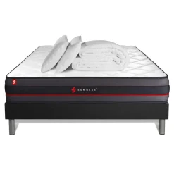 Pack prêt a dormir matelas a memoire de forme sommier kit noir Couette 2 oreillers