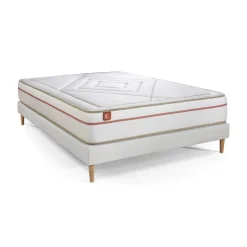 Pack prêt a dormir matelas LE PAISIBLE Memoire de forme BioVisco sommier Blanc 2 oreillers couette