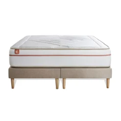 Pack prêt a dormir matelas LE PAISIBLE Memoire de forme BioVisco double sommiers Beige 2 oreillers couette